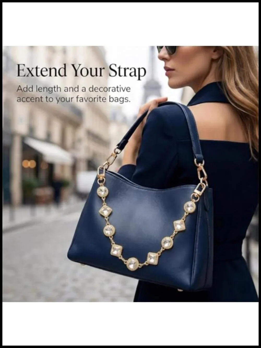 Zircon Bag Chain Charm Purse Strap Shoulder Bag Extender Gold Plated Handbag